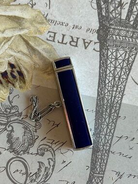 Antique Vintage Art Deco Enamel Refillable Lipstick Case with chain  SWEET!!